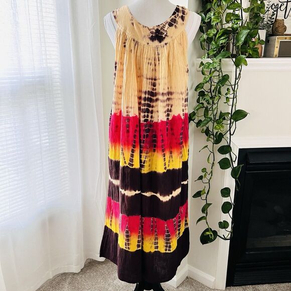 Advanced Apparels Vibrant Multicolor Tie-Dye Midi Dress. One Size. EUC. - Picture 5 of 7